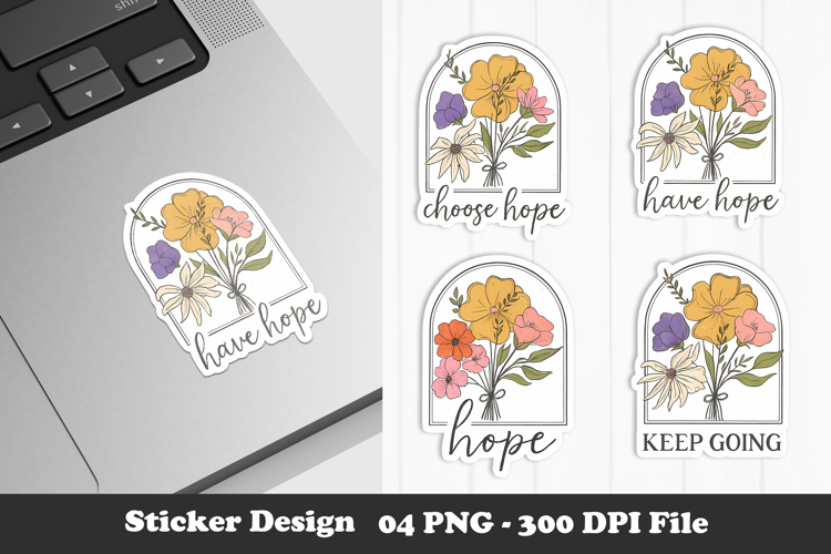 Hope and Positivity Floral Sticker, Inspirational Flower PNG