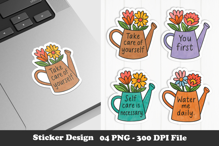 Self Care Watering Can Sticker Take Care of Yourself Floral