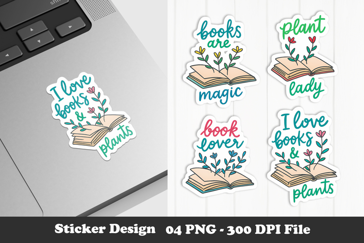 Book and Plant Lover Sticker I Love Books & Plants Aesthetic