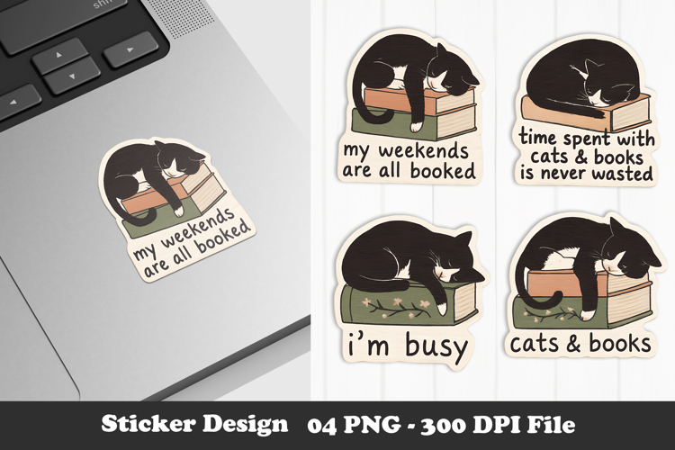 Cat and Book Lover Sticker Cozy Reading Aesthetic PNG