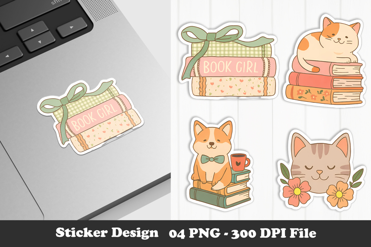 Book Lover Sticker Cozy Cat and Dog Reading Aesthetic PNGs
