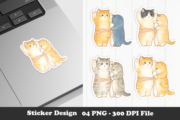 Adorable Measuring Cats Sticker Cute Couple Cat Illustration
