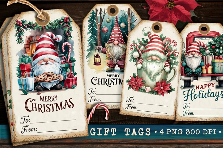 Christmas Gift Tags, Christmas labels, Christmas Gnomes tags