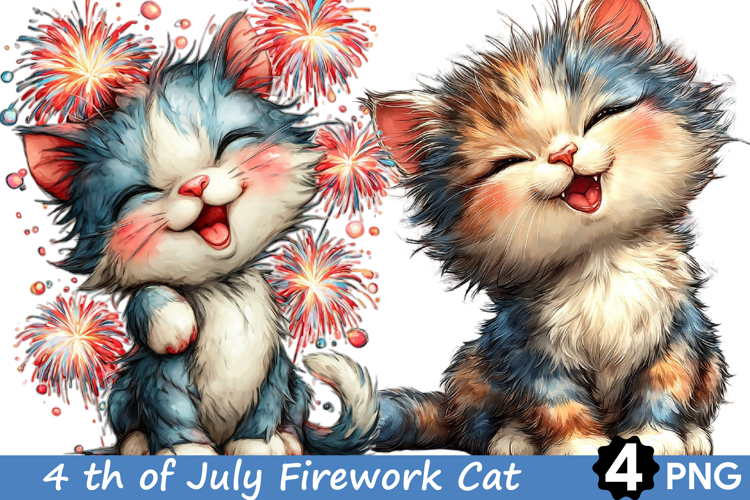 4 th of July Firework Cat Clipart