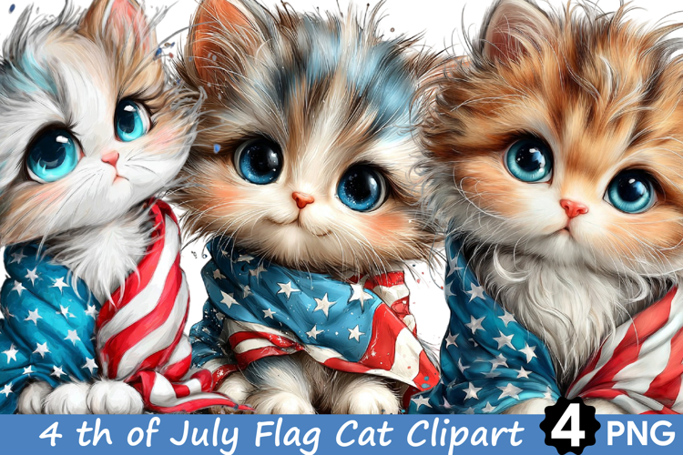 4 th of July Flag Cat Clipart