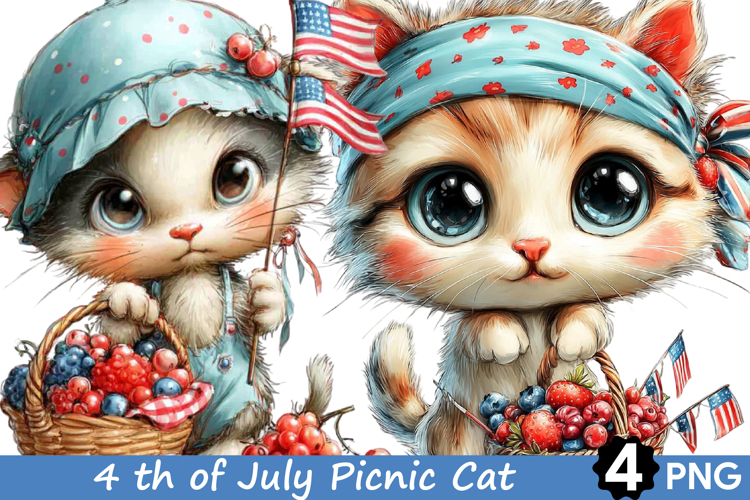 4 th of July Picnic Cat Clipart