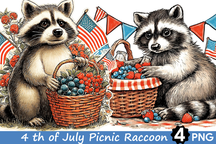 4 th of July Picnic Raccoon Clipart