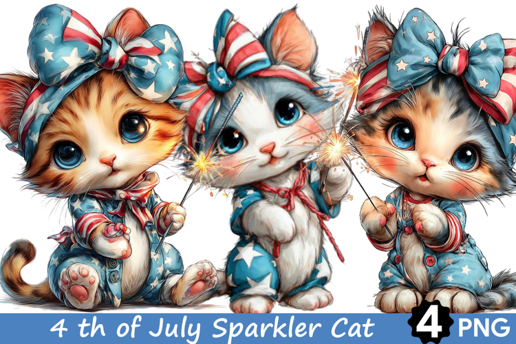 4 th of July Sparkler Cat Clipart