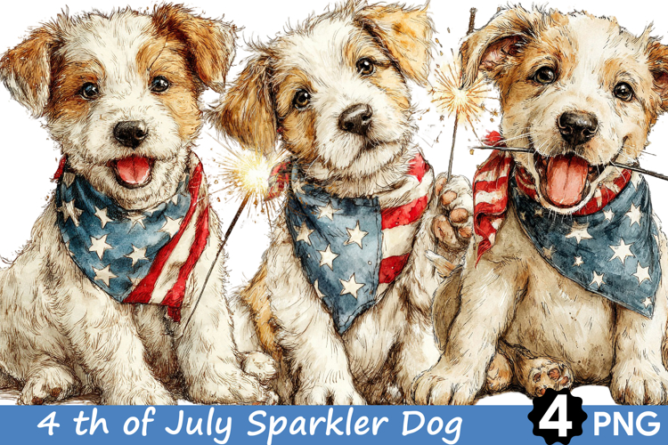 4 th of July Sparkler Dog Clipart