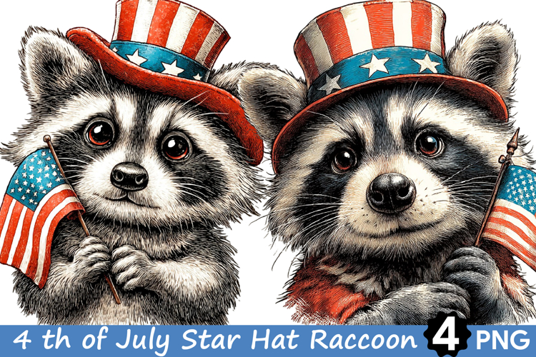 4 th of July Star Hat Raccoon Clipart