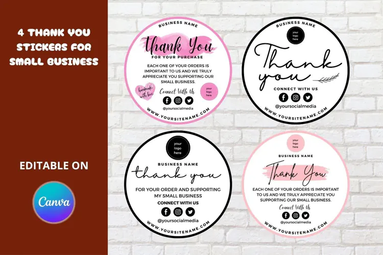 Thank you stickers label template canva