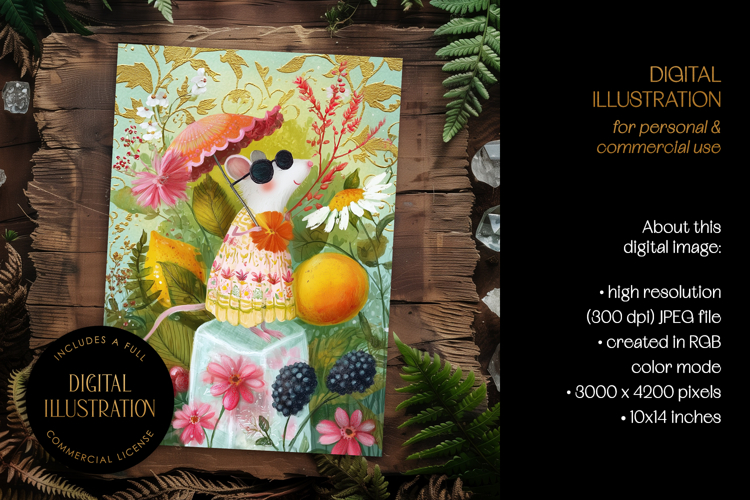 Mouse In Summer Garden Illustration