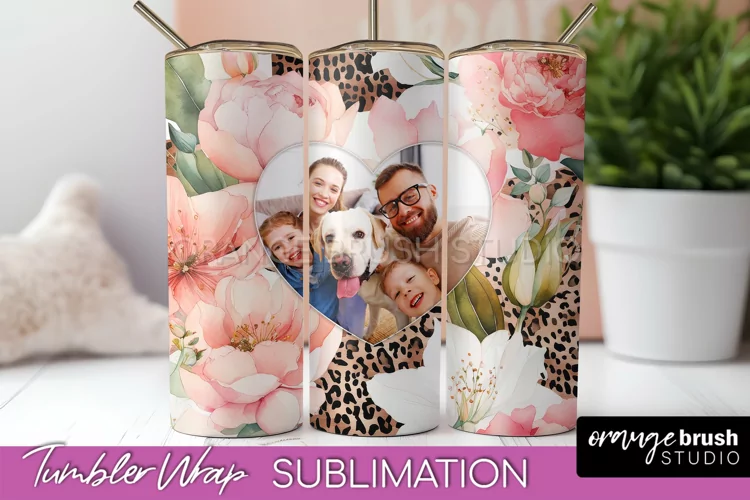 Photo Tumbler Wrap, Floral Picture Frame Tumbler Sublimation