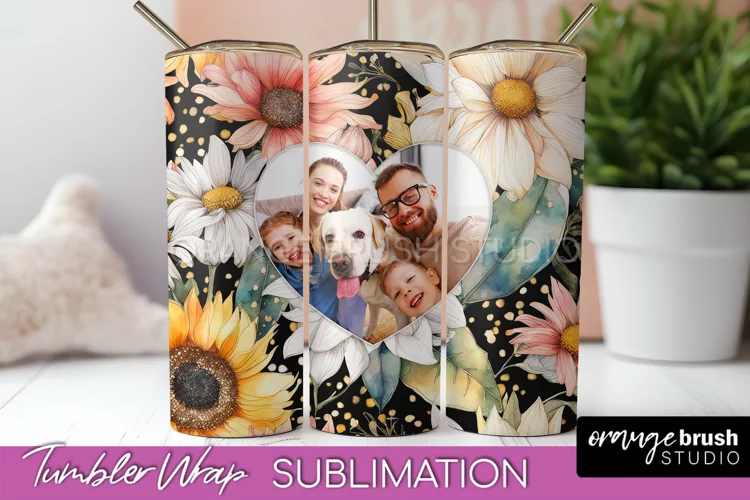 Photo Tumbler Wrap, Floral Picture Frame Tumbler Sublimation