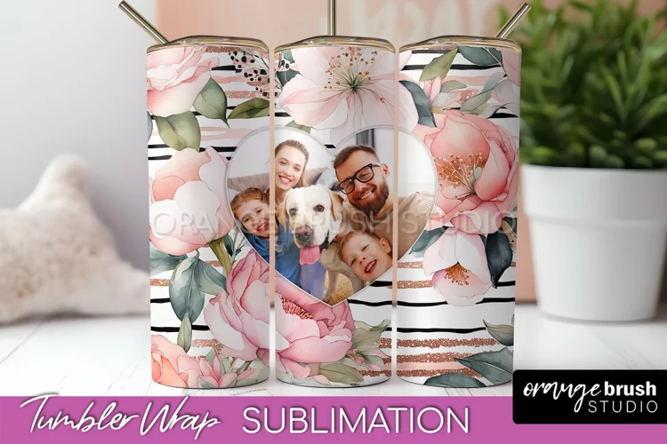 Photo Tumbler Wrap, Floral Picture Frame Tumbler Sublimation