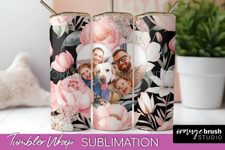 Photo Tumbler Wrap, Floral Picture Frame Tumbler Sublimation