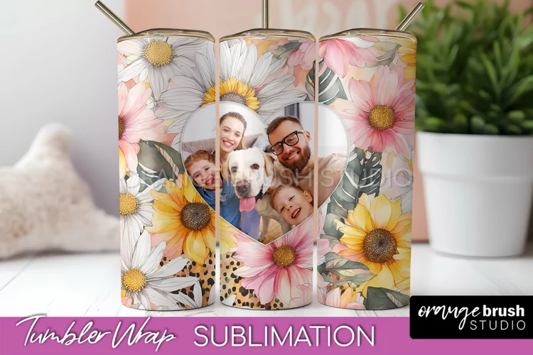 Photo Tumbler Wrap, Floral Picture Frame Tumbler Sublimation