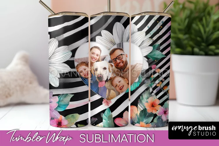 Photo Tumbler Wrap, Floral Picture Frame Tumbler Sublimation