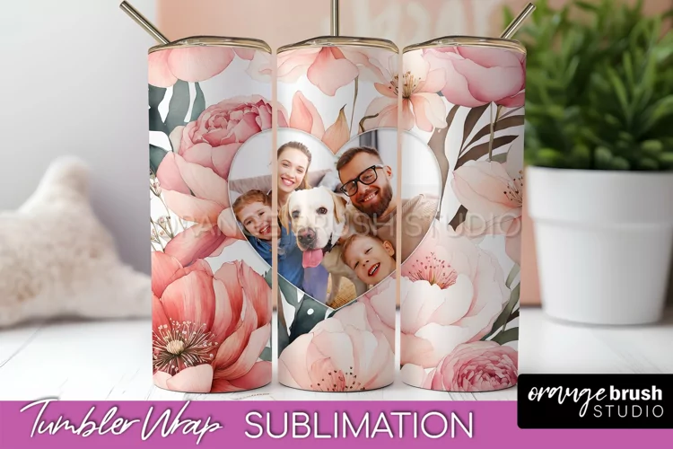 Photo Tumbler Wrap, Floral Picture Frame Tumbler Sublimation