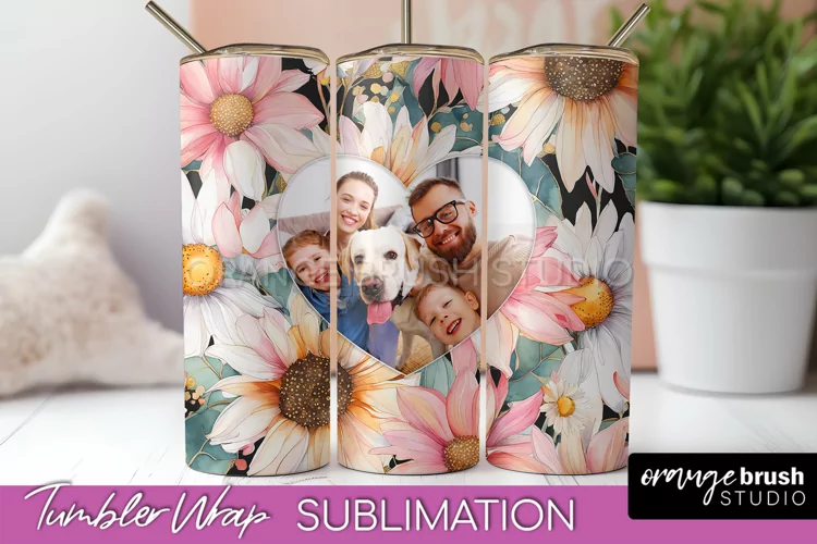 Photo Tumbler Wrap, Floral Picture Frame Tumbler Sublimation