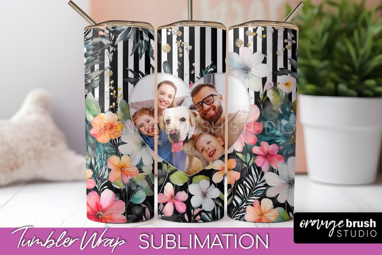 Photo Tumbler Wrap, Floral Picture Frame Tumbler Sublimation example image 1