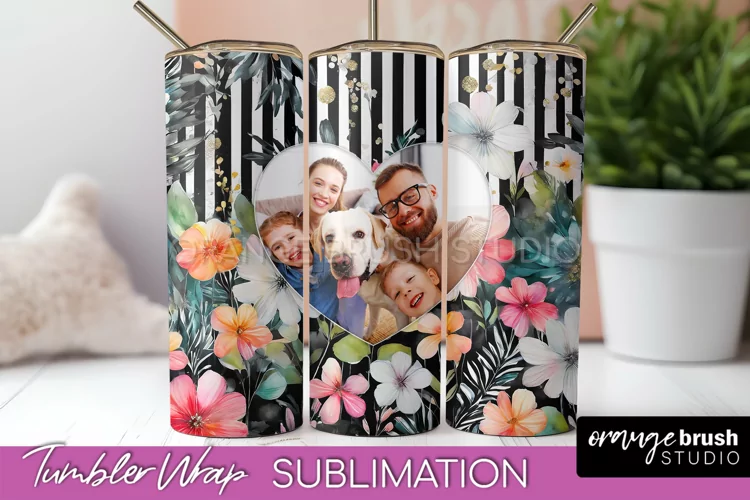 Photo Tumbler Wrap, Floral Picture Frame Tumbler Sublimation