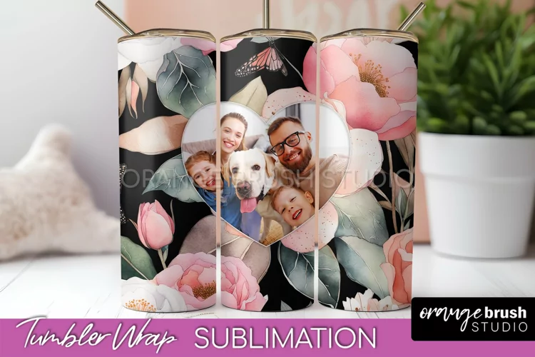 Photo Tumbler Wrap, Floral Picture Frame Tumbler Sublimation