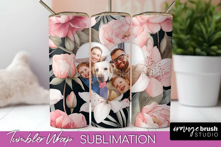 Photo Tumbler Wrap, Floral Picture Frame Tumbler Sublimation