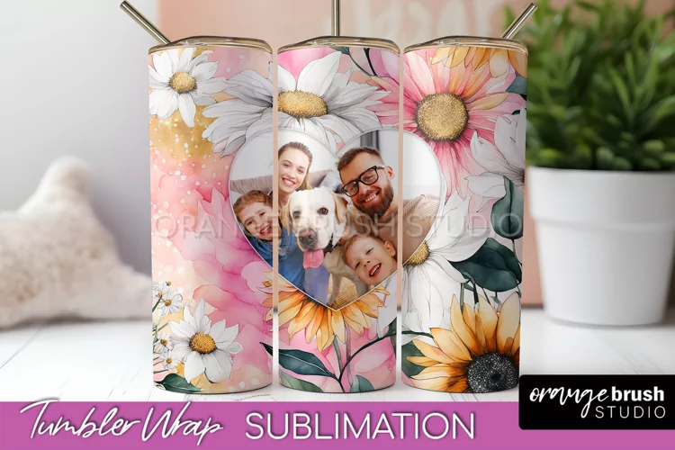 Photo Tumbler Wrap, Floral Picture Frame Tumbler Sublimation