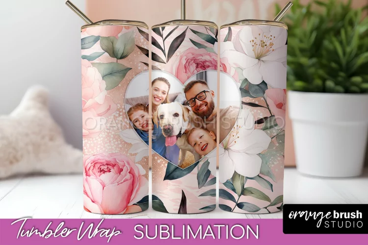 Photo Tumbler Wrap, Floral Picture Frame Tumbler Sublimation