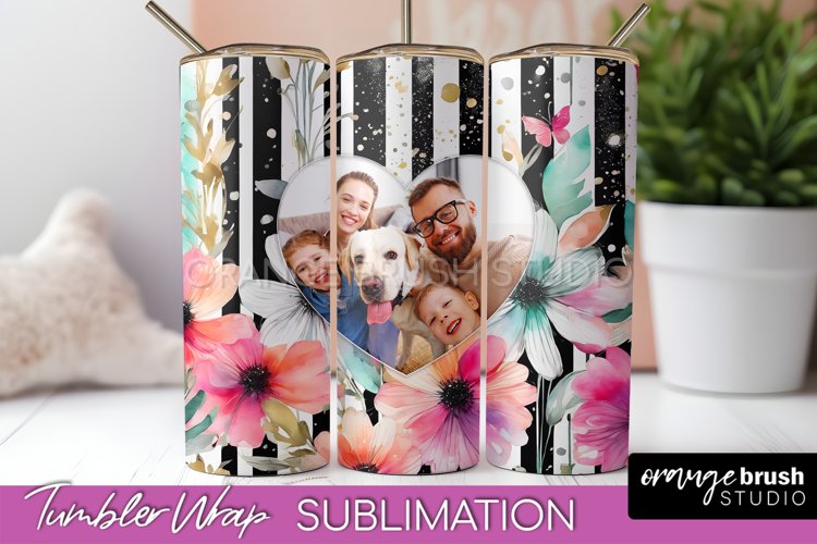 Photo Tumbler Wrap, Floral Picture Frame Tumbler Sublimation example image 1