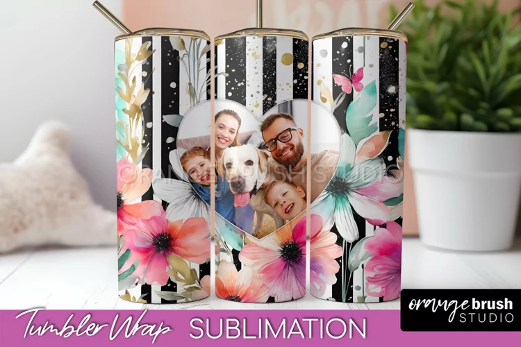 Photo Tumbler Wrap, Floral Picture Frame Tumbler Sublimation