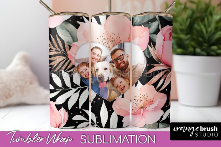 Photo Tumbler Wrap, Floral Picture Frame Tumbler Sublimation example image 1