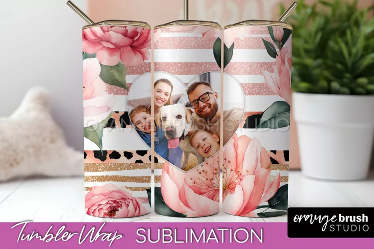 Photo Tumbler Wrap, Floral Picture Frame Tumbler Sublimation