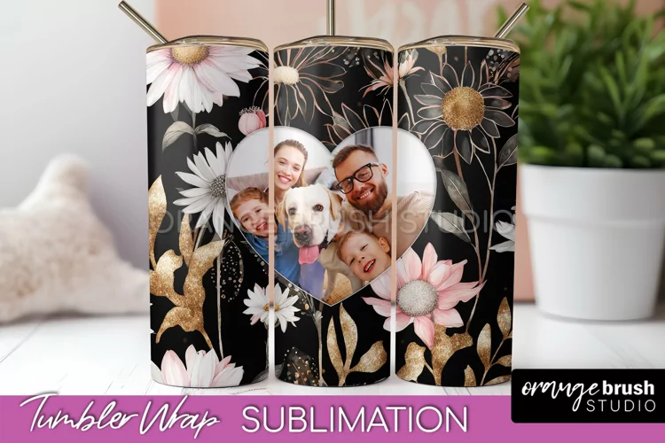 Photo Tumbler Wrap, Floral Picture Frame Tumbler Sublimation