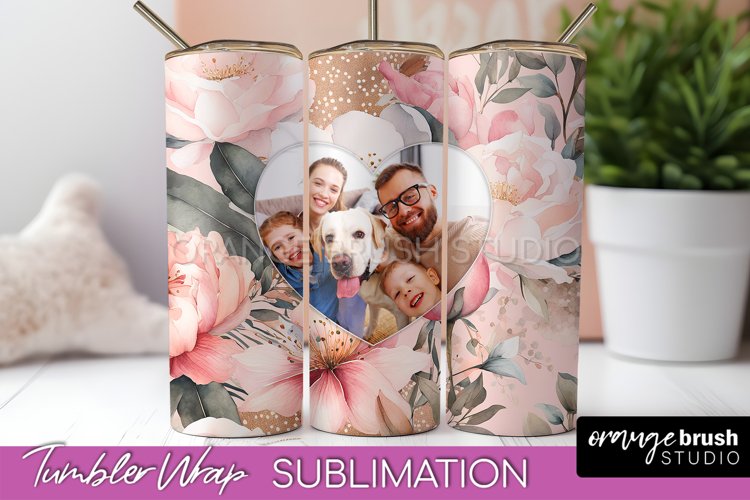 Photo Tumbler Wrap, Floral Picture Frame Tumbler Sublimation example image 1