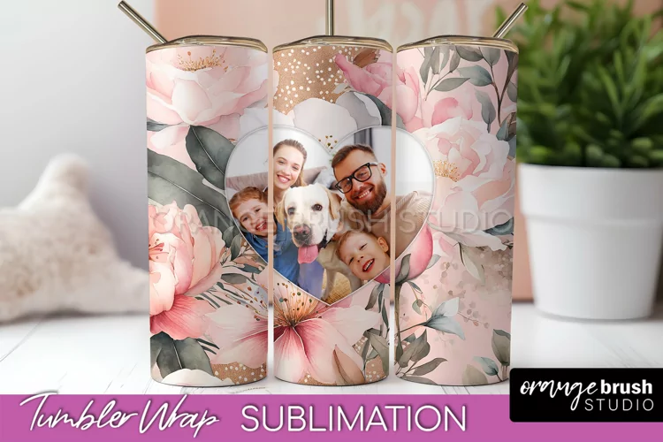 Photo Tumbler Wrap, Floral Picture Frame Tumbler Sublimation