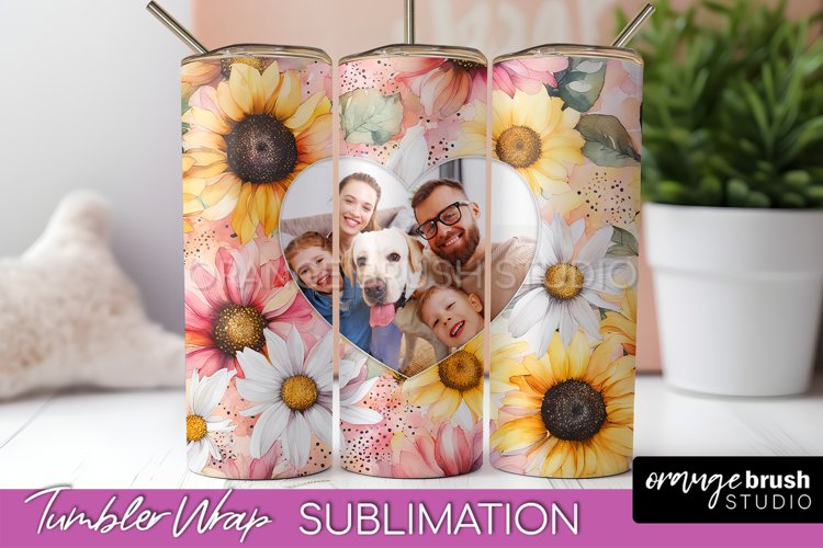 Photo Tumbler Wrap, Floral Picture Frame Tumbler Sublimation example image 1
