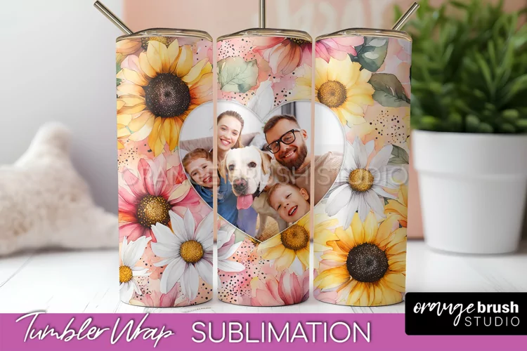 Photo Tumbler Wrap, Floral Picture Frame Tumbler Sublimation