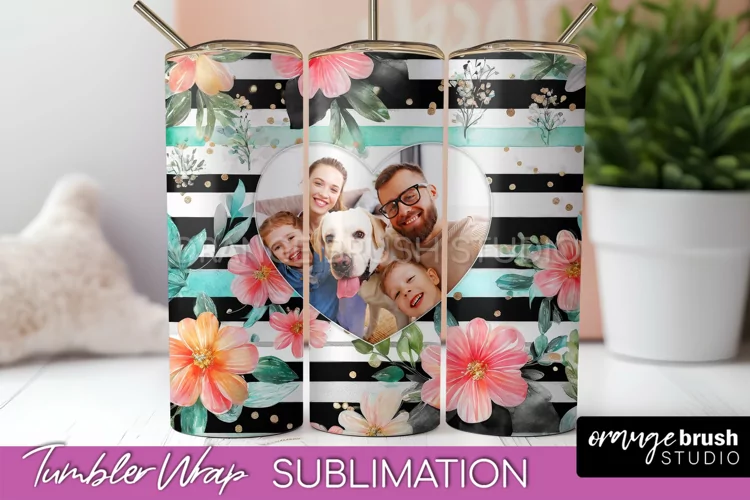 Photo Tumbler Wrap, Floral Picture Frame Tumbler Sublimation