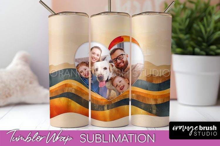 Photo Tumbler Wrap, Boho Family Frame Tumbler Sublimation example image 1
