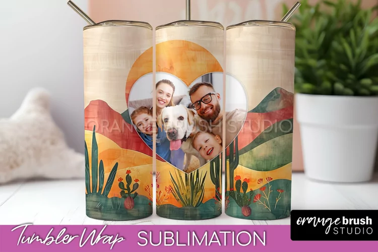 Photo Tumbler Wrap, Boho Family Frame Tumbler Sublimation