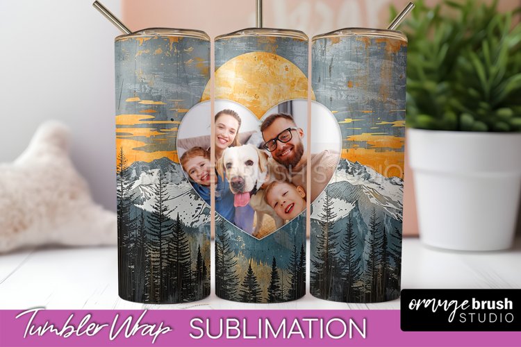 Photo Tumbler Wrap, Boho Family Frame Tumbler Sublimation example image 1