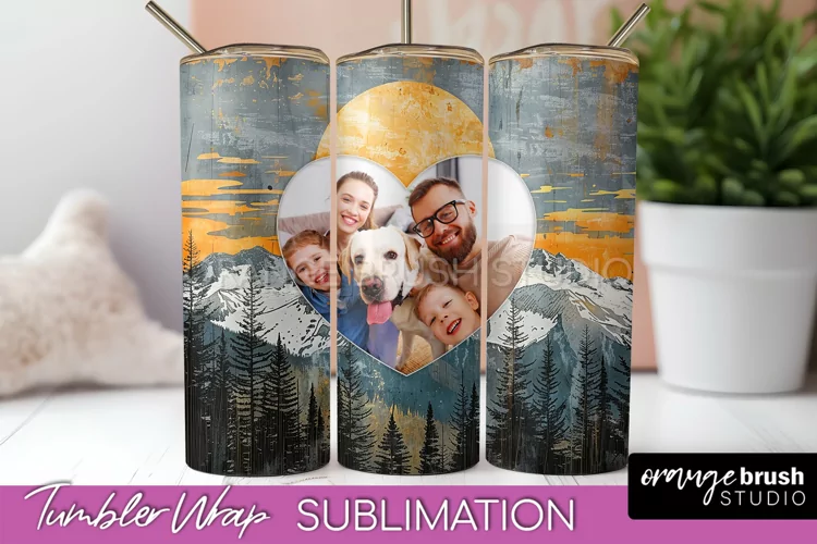 Photo Tumbler Wrap, Boho Family Frame Tumbler Sublimation