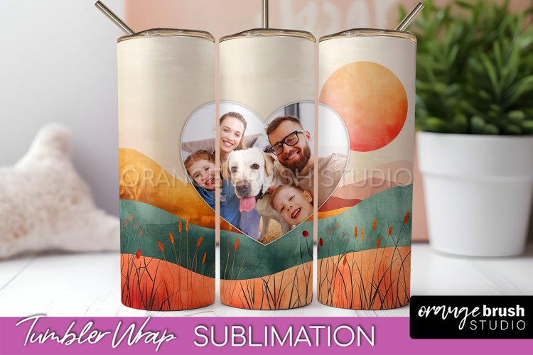 Photo Tumbler Wrap, Boho Family Frame Tumbler Sublimation example image 1