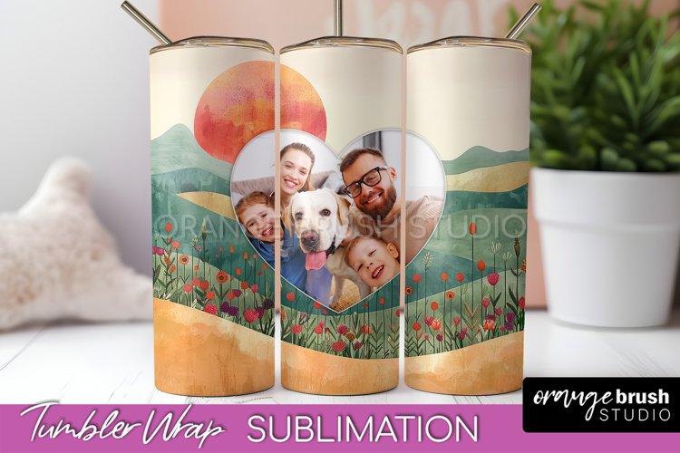 Photo Tumbler Wrap, Boho Family Frame Tumbler Sublimation example image 1