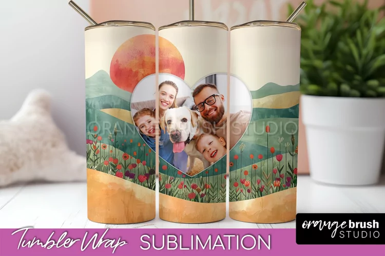Photo Tumbler Wrap, Boho Family Frame Tumbler Sublimation