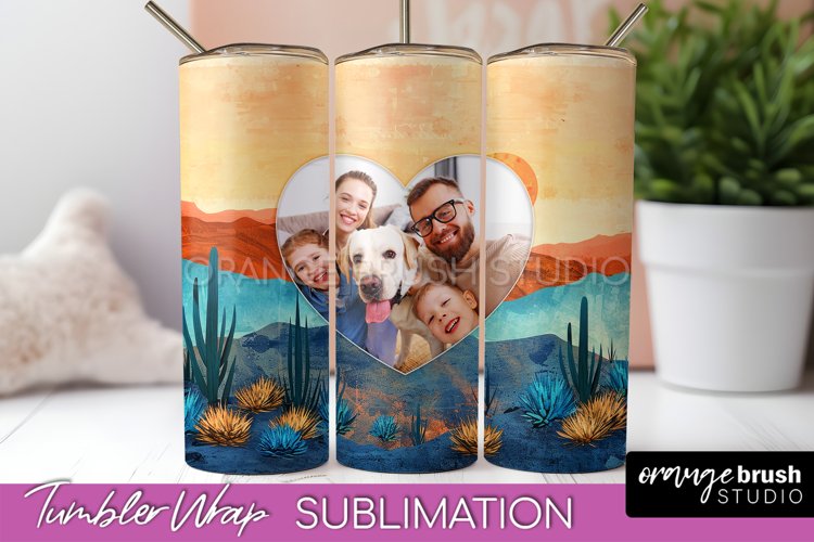 Photo Tumbler Wrap, Boho Family Frame Tumbler Sublimation example image 1