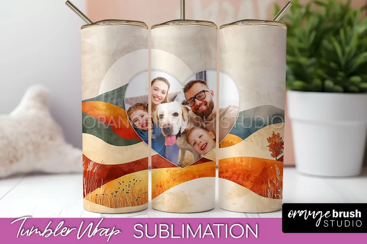 Photo Tumbler Wrap, Boho Family Frame Tumbler Sublimation