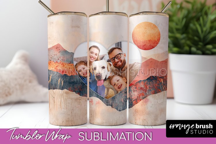 Photo Tumbler Wrap, Boho Family Frame Tumbler Sublimation example image 1